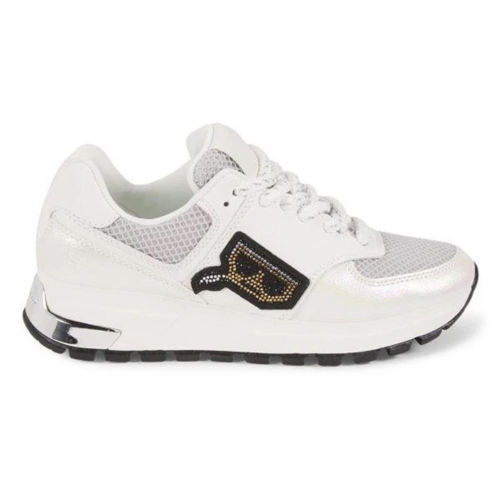 KARL LAGERFELD PARIS • Mayu Silver White Rhinestone Low-Top Sneakers • Size 9